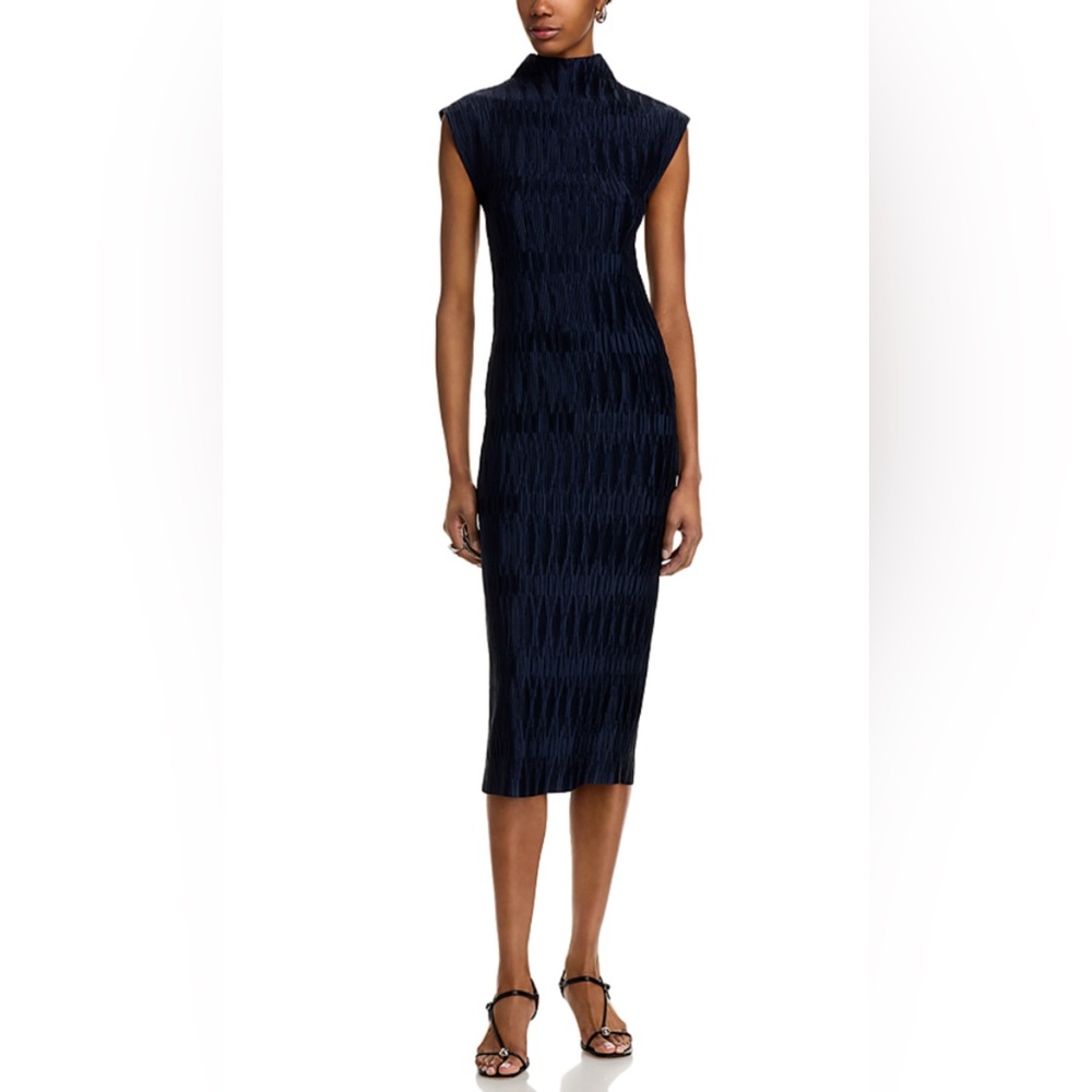 Veronica Beard Navy Textured Gramercy Midi Dress